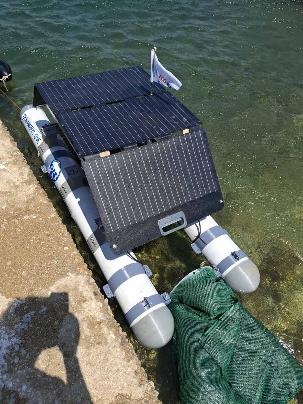 Dynamaris One seen from above, solar panels on top of two hulls